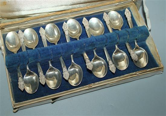 A set of 12 Ceylonese sterling coffee spoons